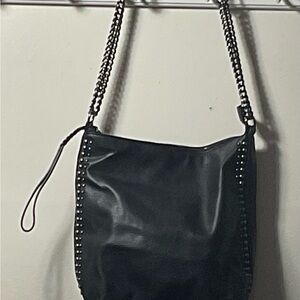 Zara Black Leather Studded Shoulder Bucket Bag